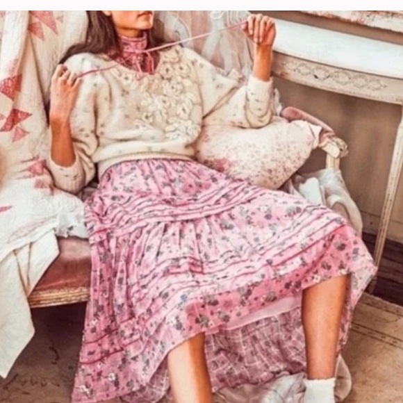 Love Shack Fancy Wool Sweater Cream Cottage Core Claudette Pullover Puff Sleeve - Picture 2 of 6